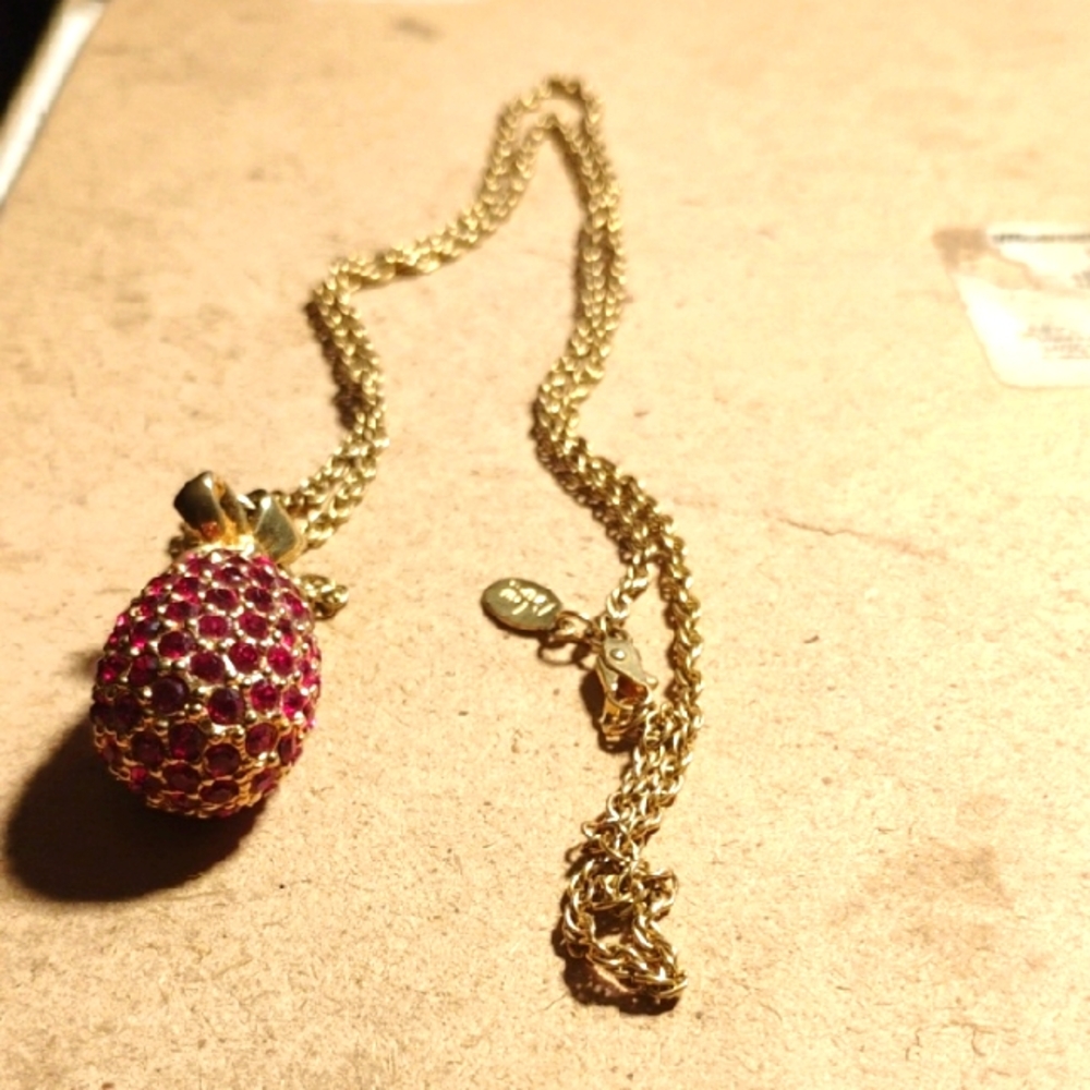 Joan Rivers Gold and Pink Strawberry Pendant Necklace